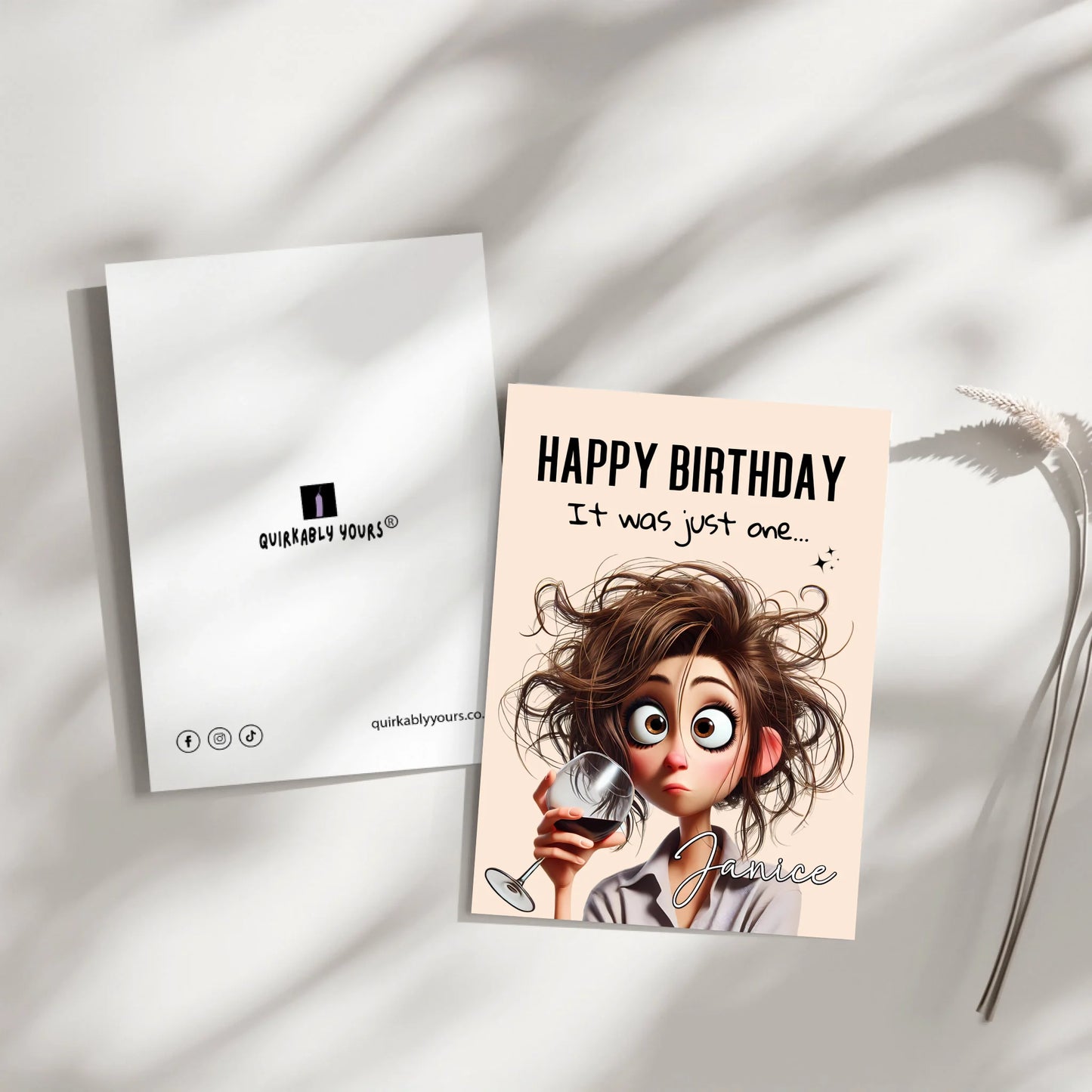Greeting card with wine and custom title