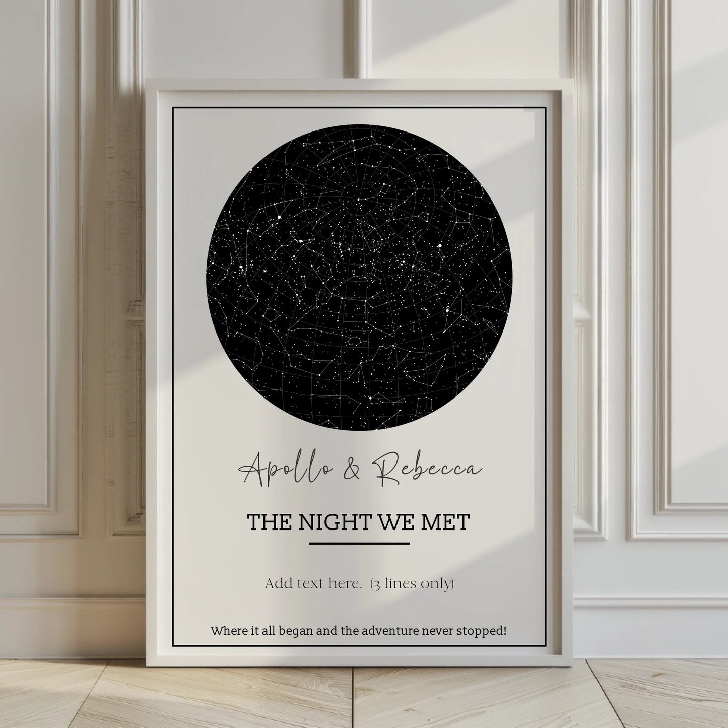 Unique star map with name and coordinates