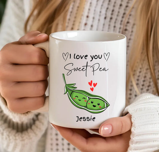 lovers Cute pea pod mug with custom name