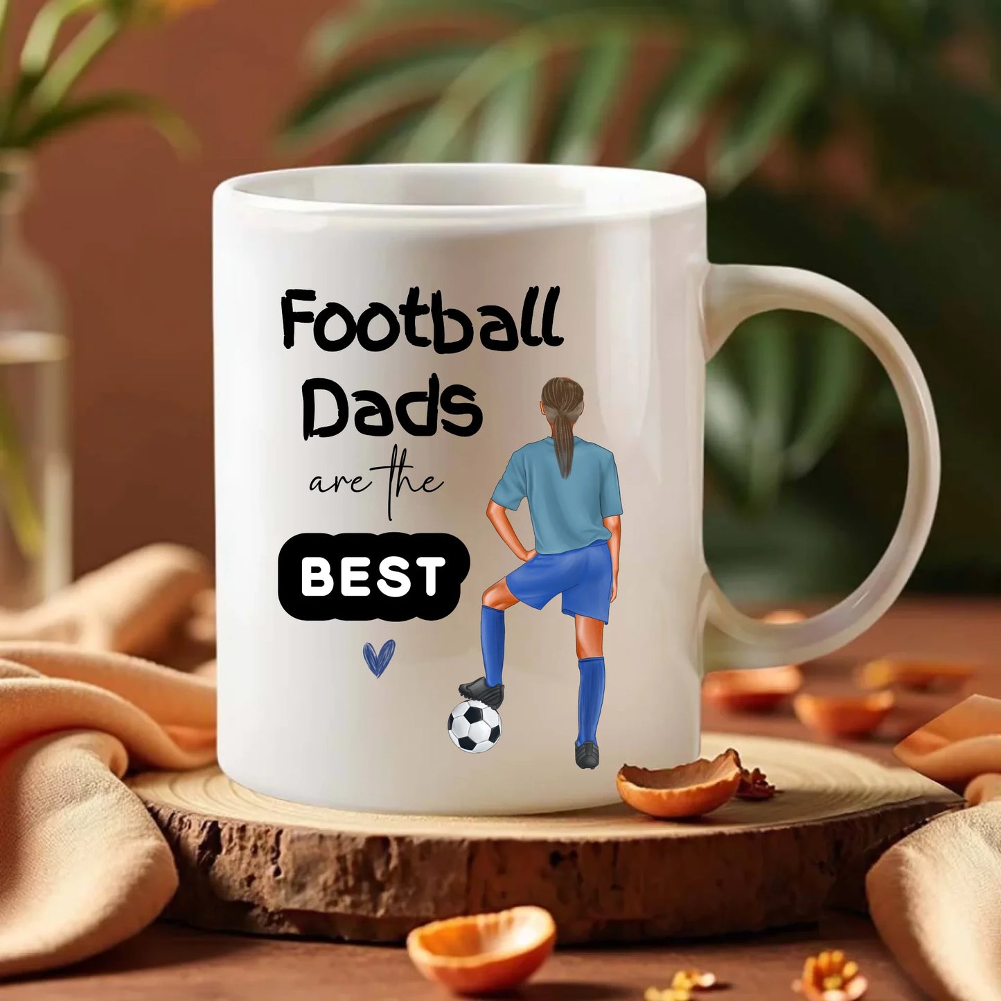 football gift mug with cartoon dad and ball