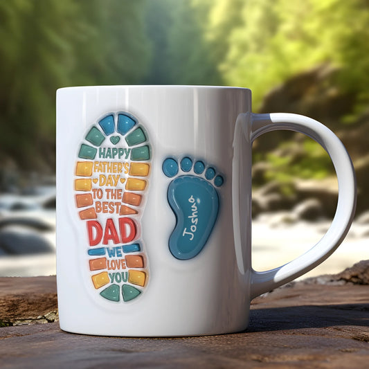 Mug with children’s names and footprints for dad