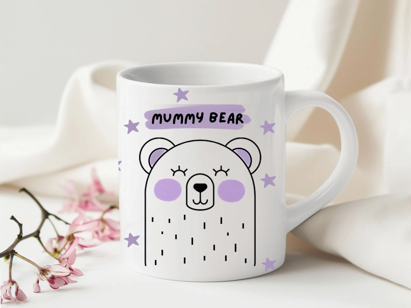 White mug with 'Mummy Bear' design for children or parents