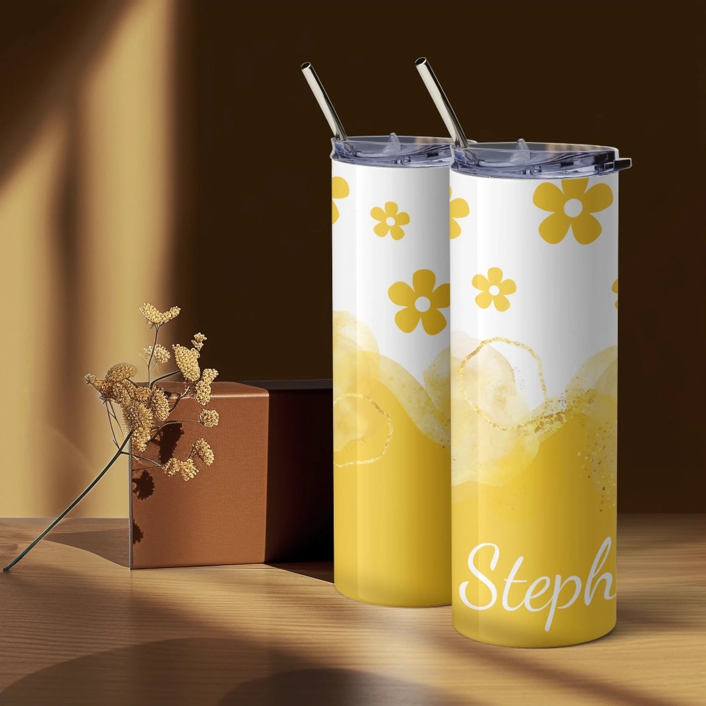 Personalised yellow flower travel mug