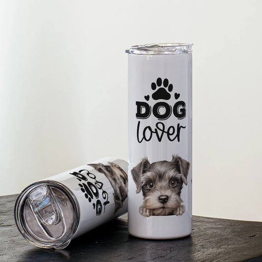 Tumbler with a dog illustration and 'Dog Lover' text on a white background
