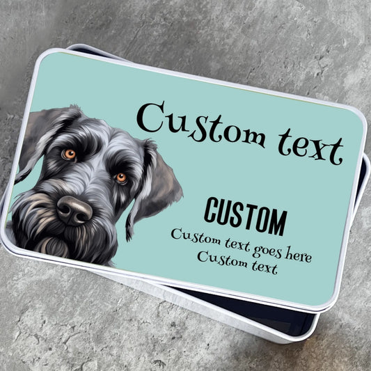 Dog treat tin with breed illustration