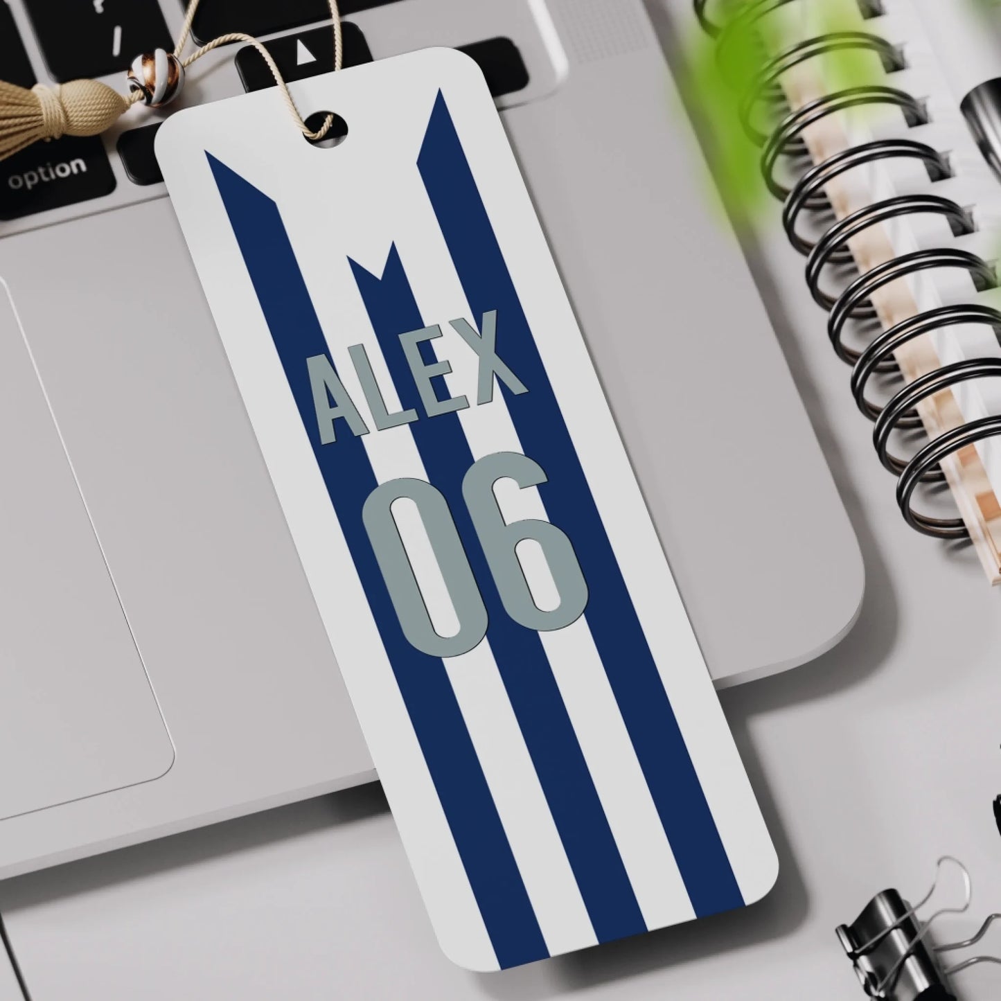 Custom football bookmark with team colours for reading fans in the UK