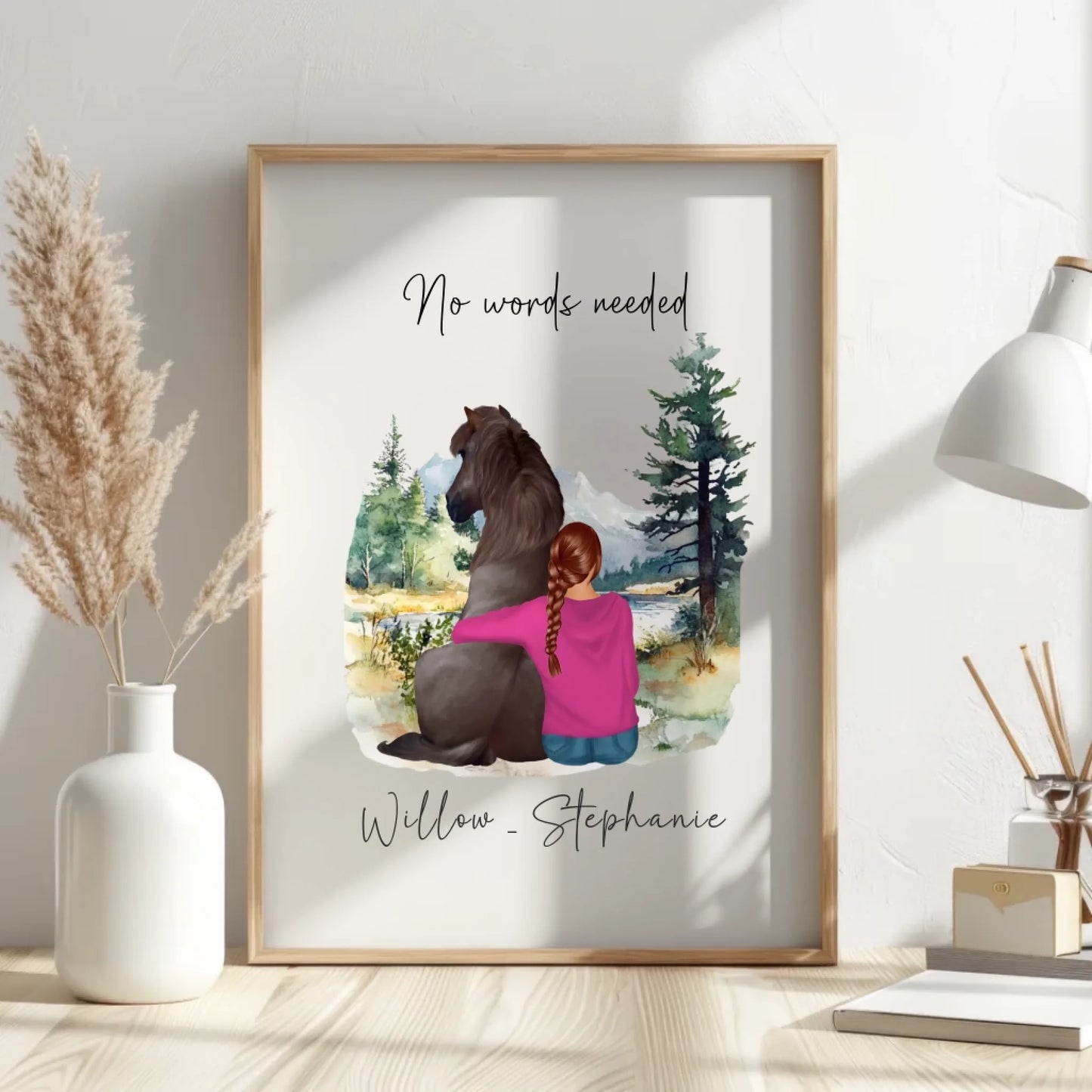Emotional horse gift for women – girl and horse personalised print