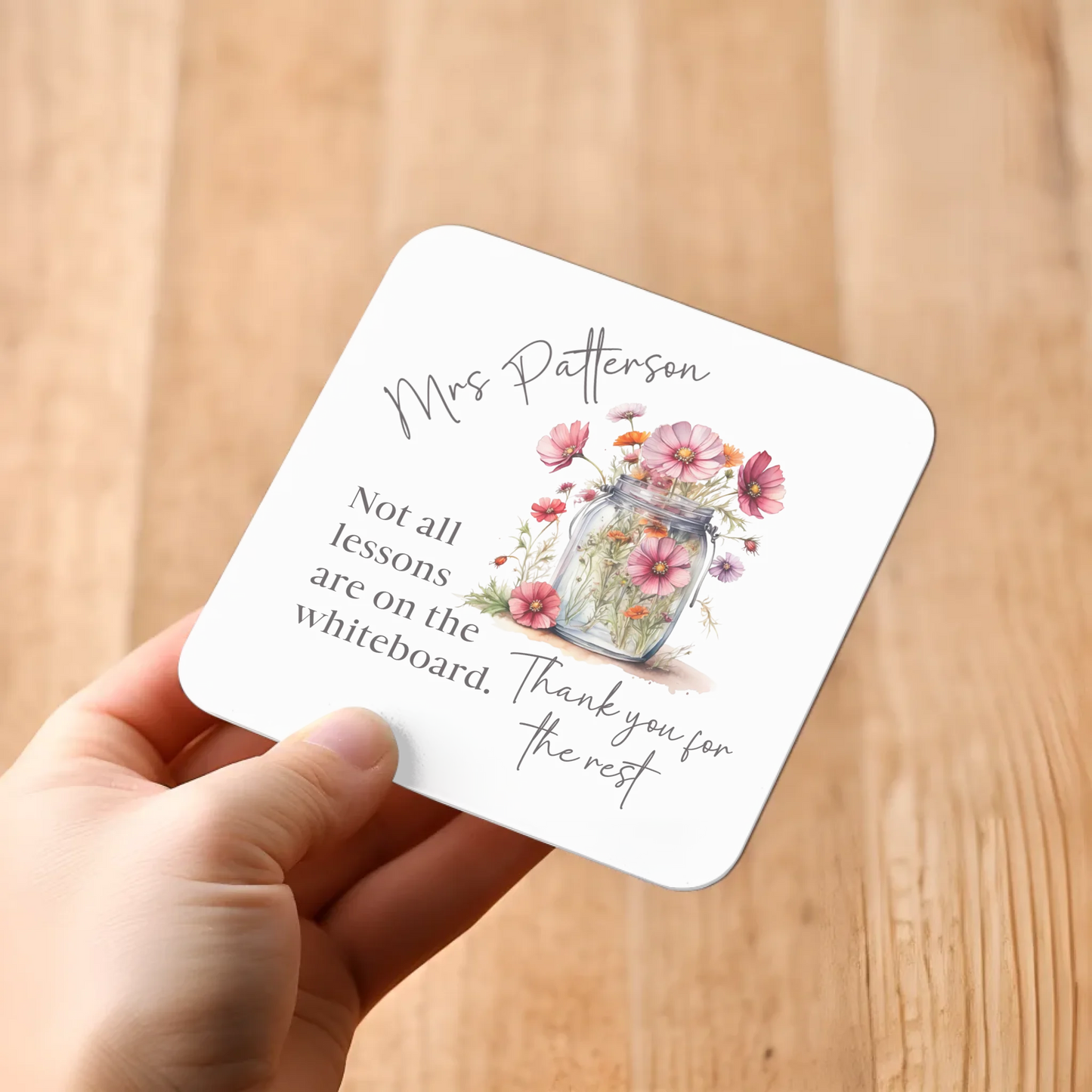 pink floral teacher coaster