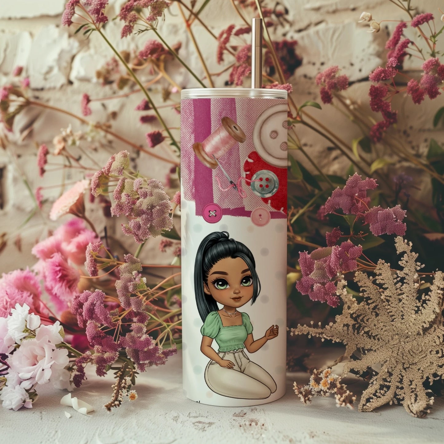 custom sewing themed flask