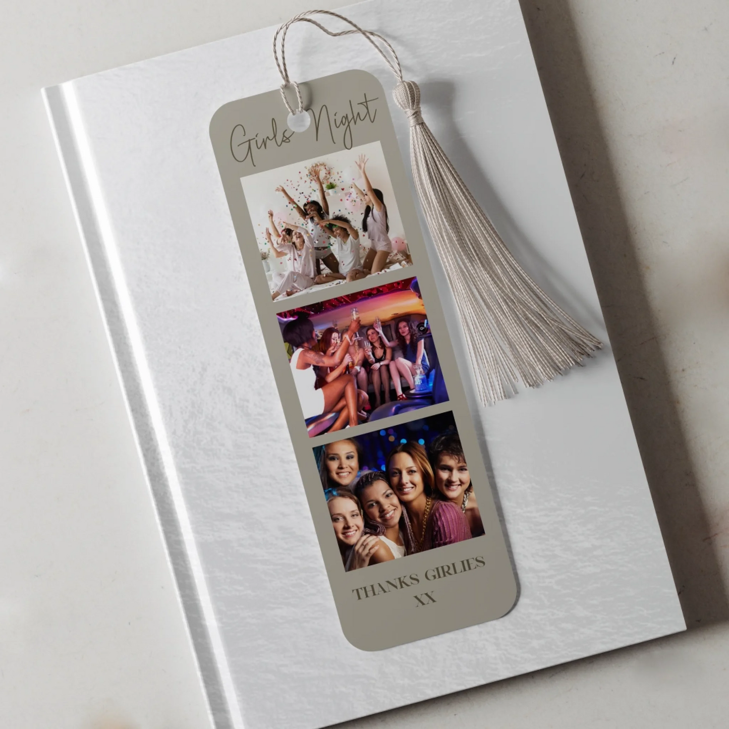 Close-up of photo collage bookmark showing vibrant colours and smooth rounded edges