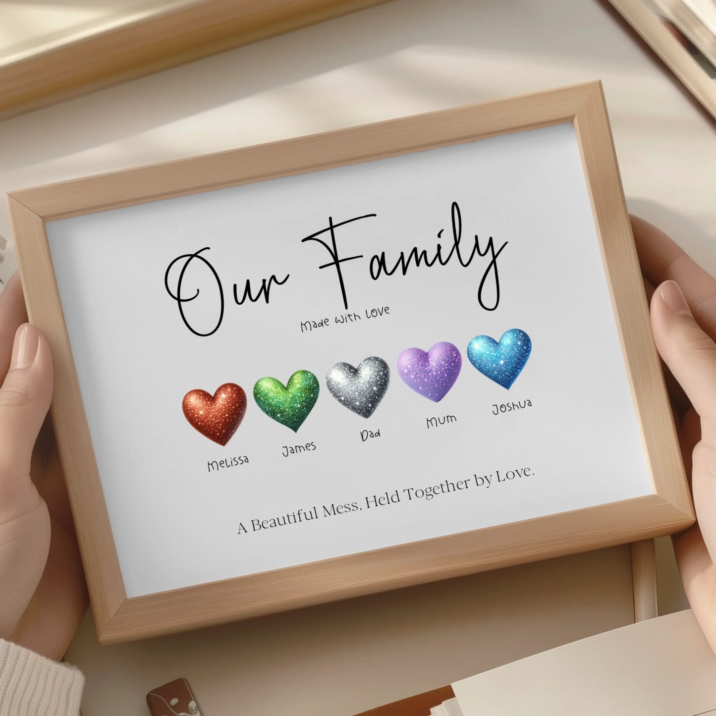 Colourful heart print with pet and family names