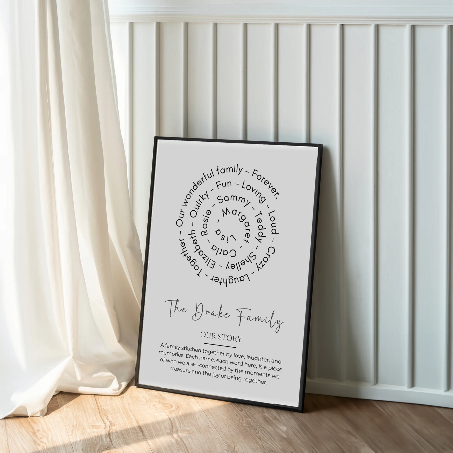 Stylish family gift print with spiral layout