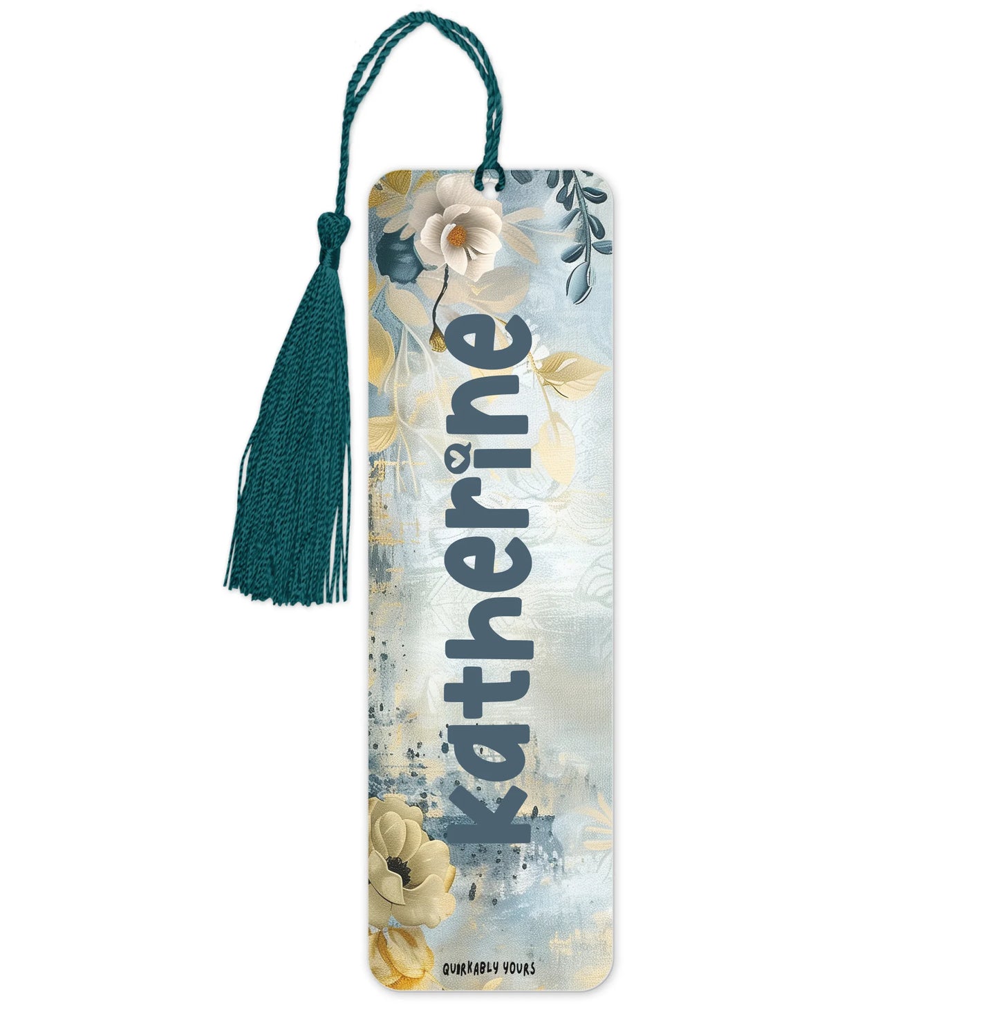Floral bookmark with a tassel on a white background