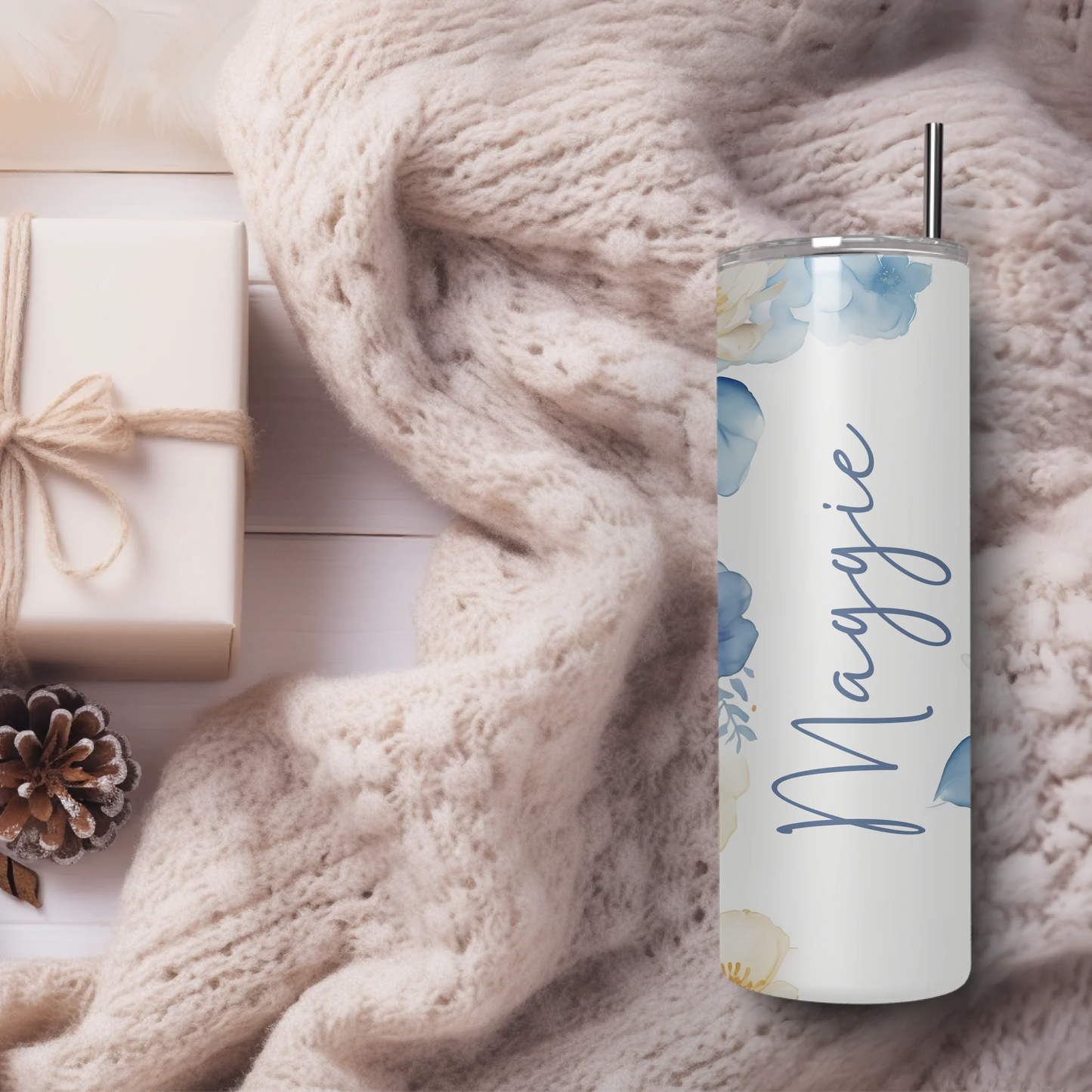 Custom name travel mug with florals