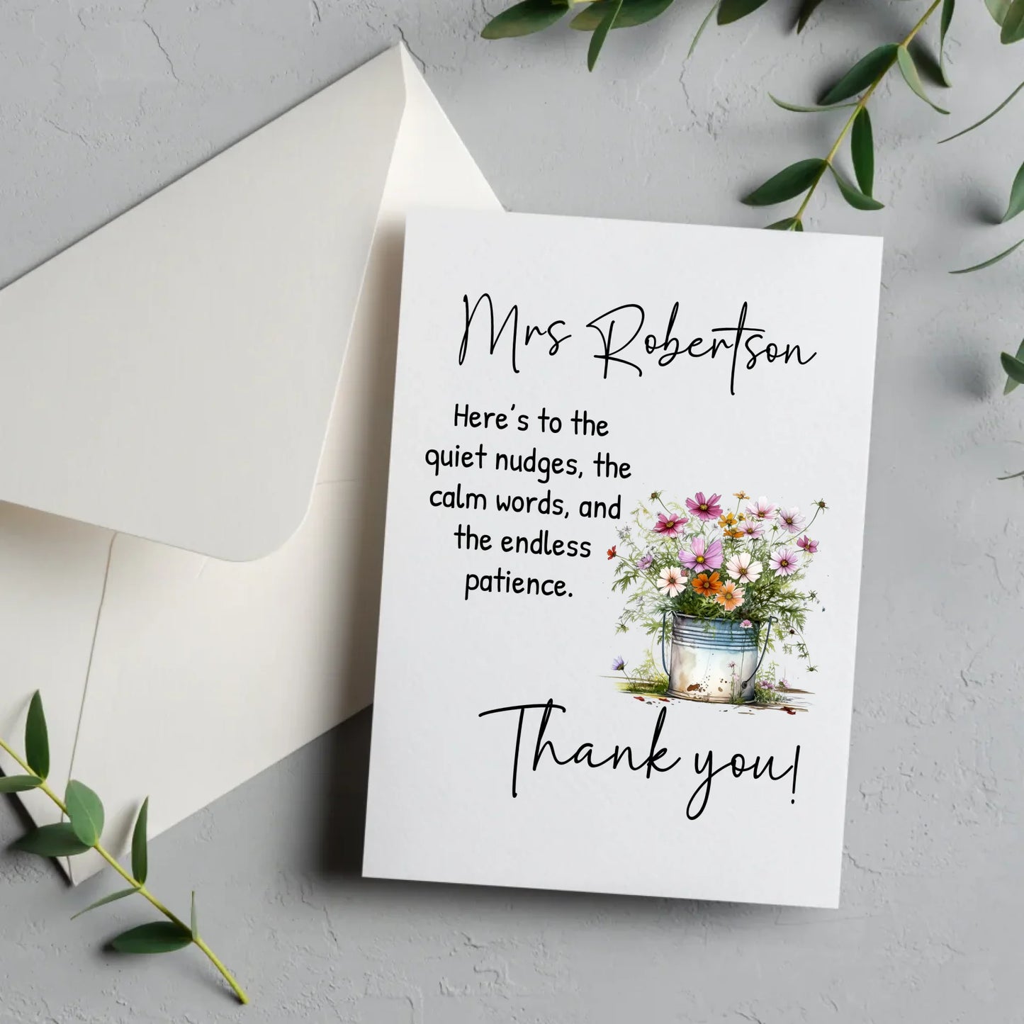 Personalised teacher thank you card with wildflowers
