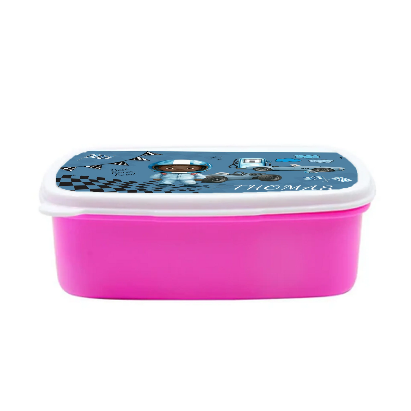racer themed lunchbox with name