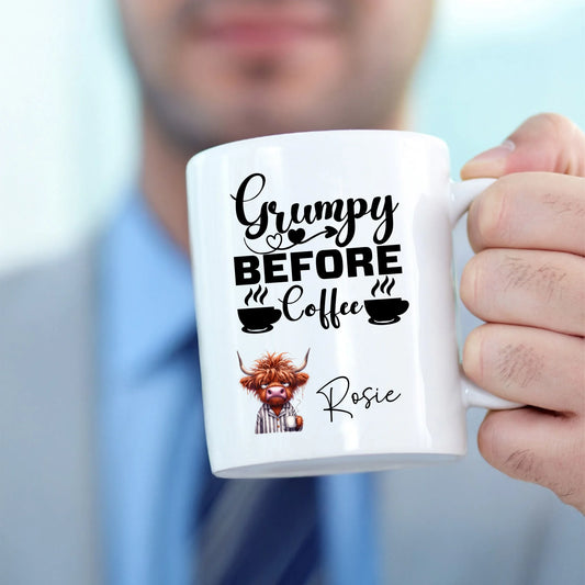 Funny mug with "I need coffee" quote for mornings
