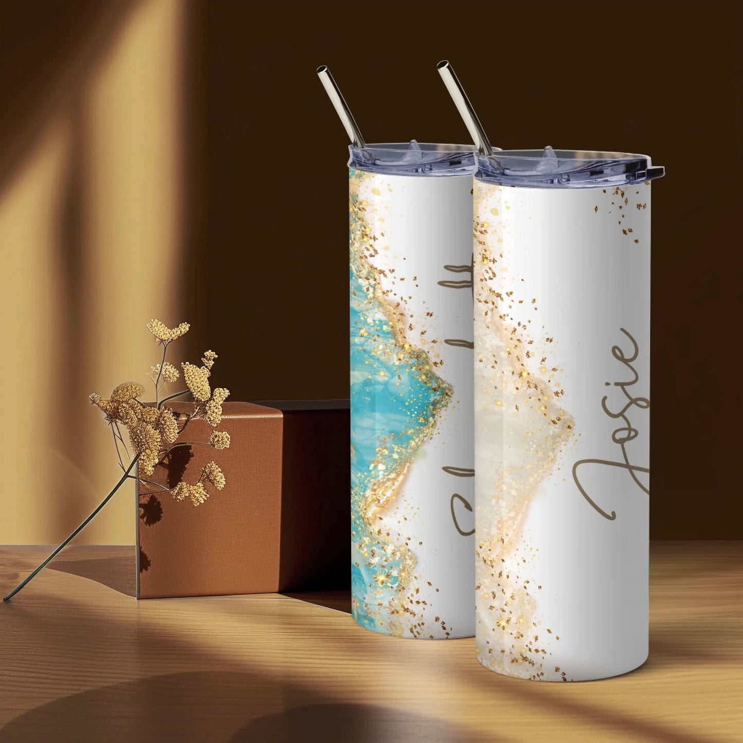 Glitter effect tumbler gift for bridesmaids