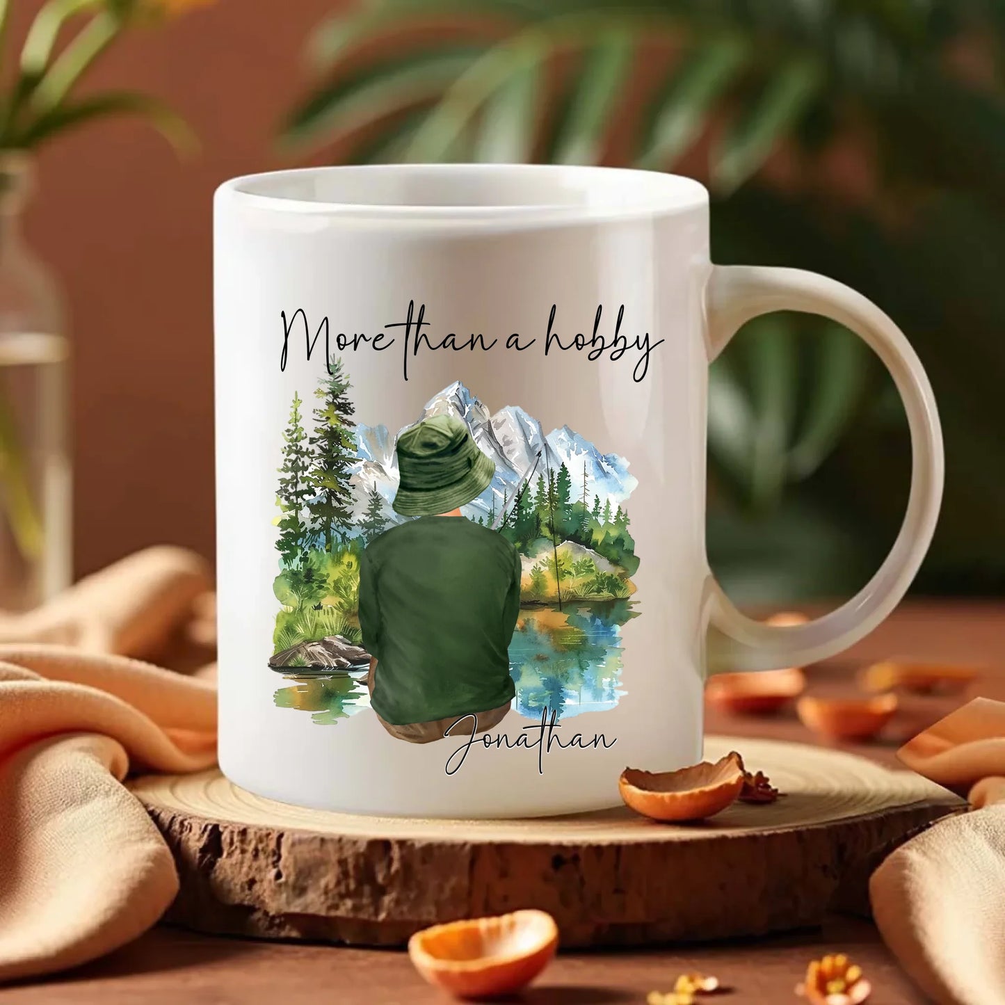 Fishing scene mug with name