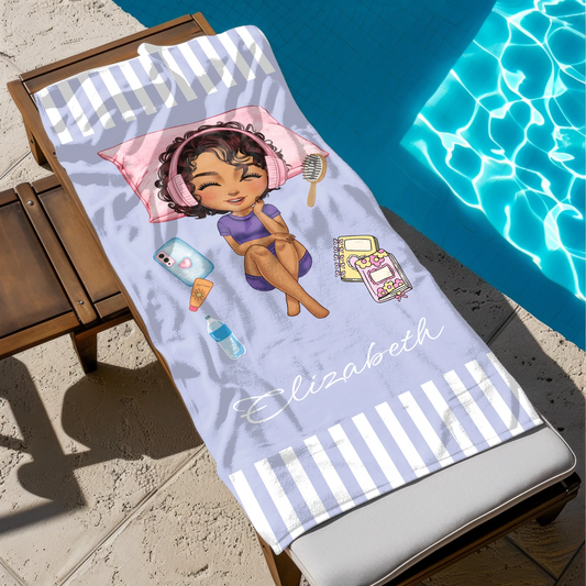 Colourful towel with relaxing cartoon design