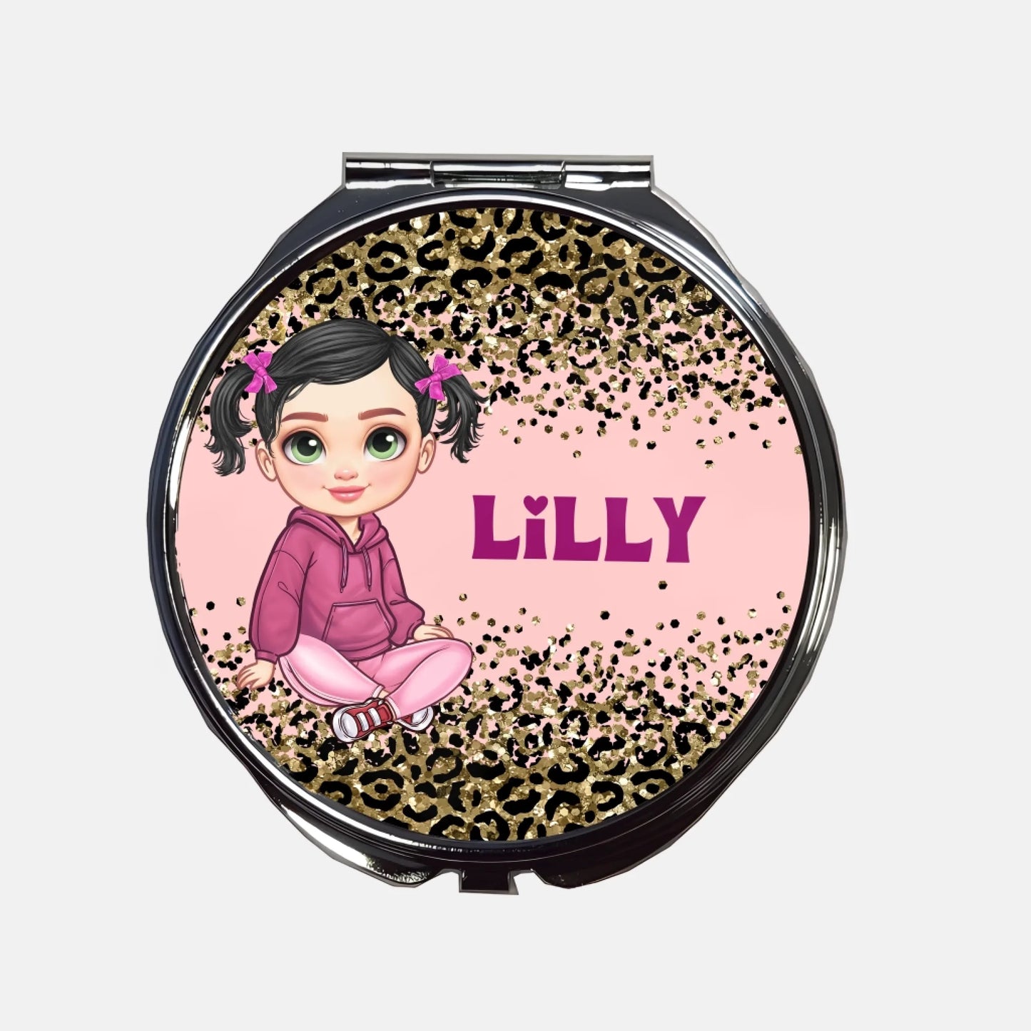 Personalised female character leopard print mirror birthday gift