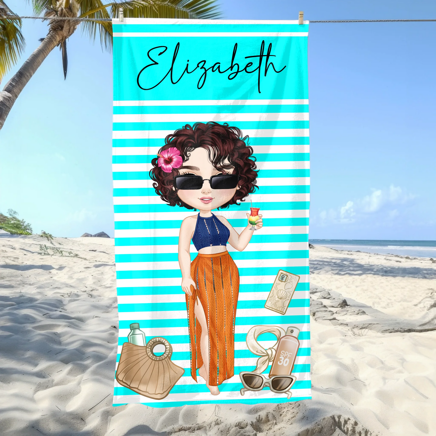 Holiday towel with custom cartoon character