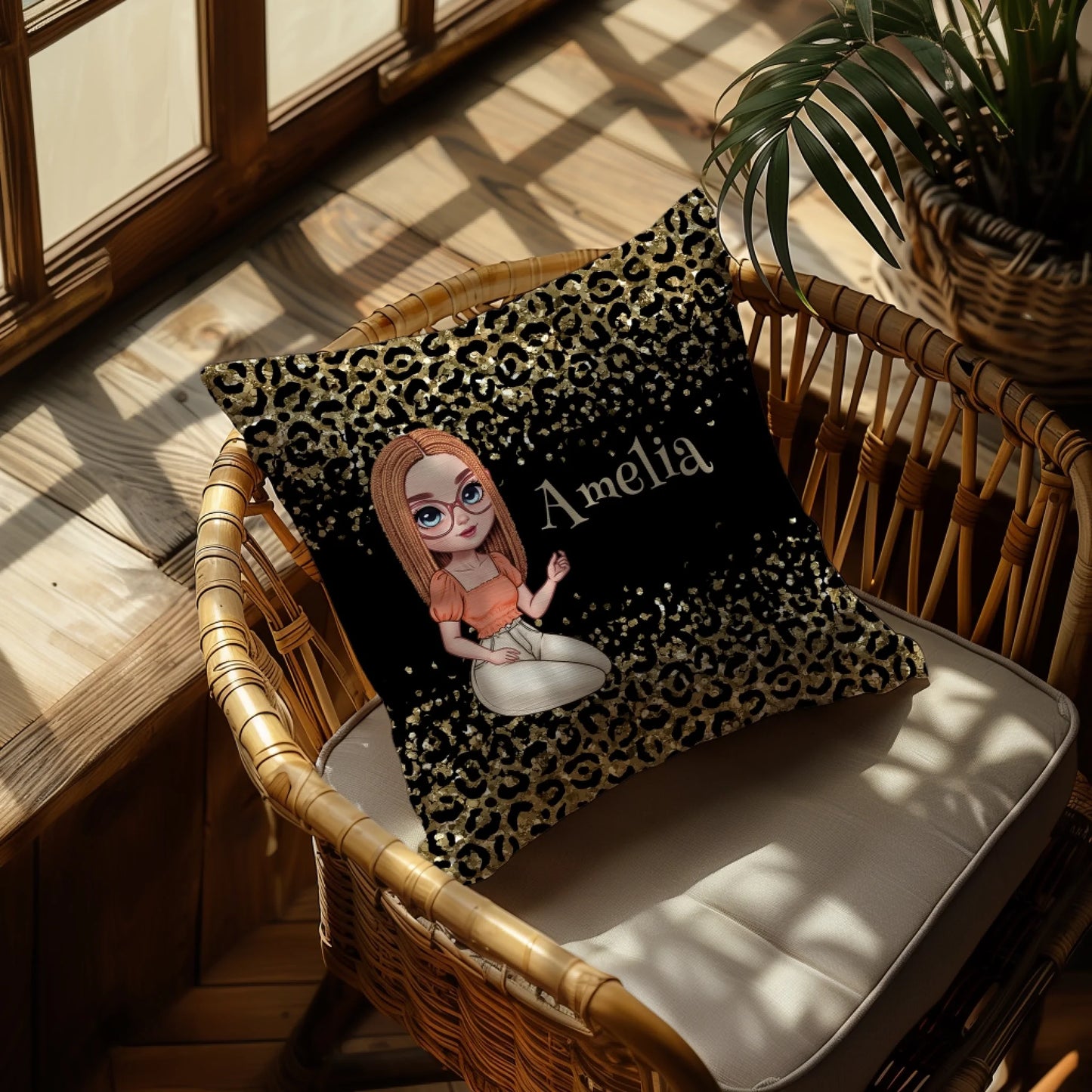 Glitter leopard print cushion for her