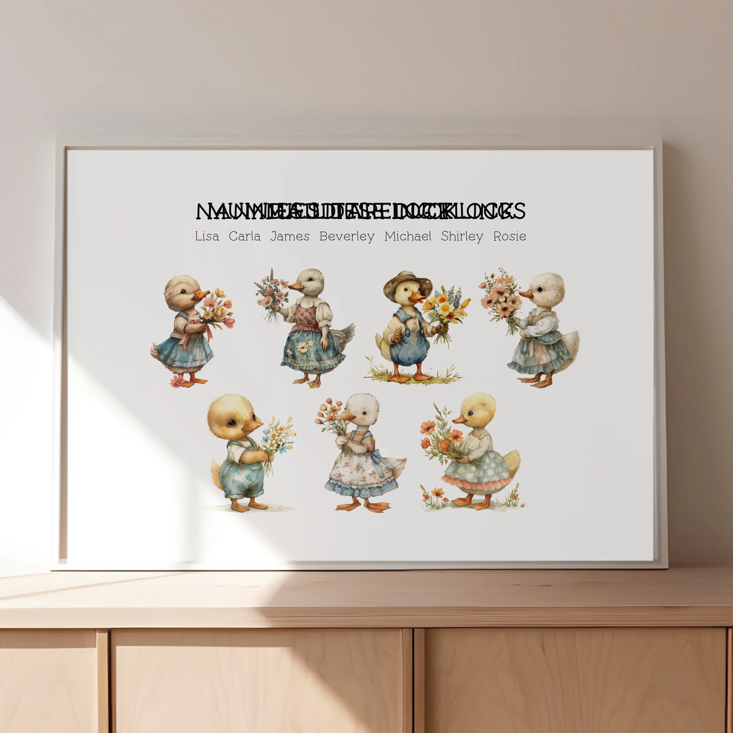 Grandma’s personalised duckling family wall print