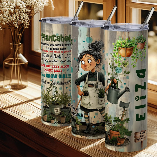 Funny garden girl insulated tumbler with cartoon woman