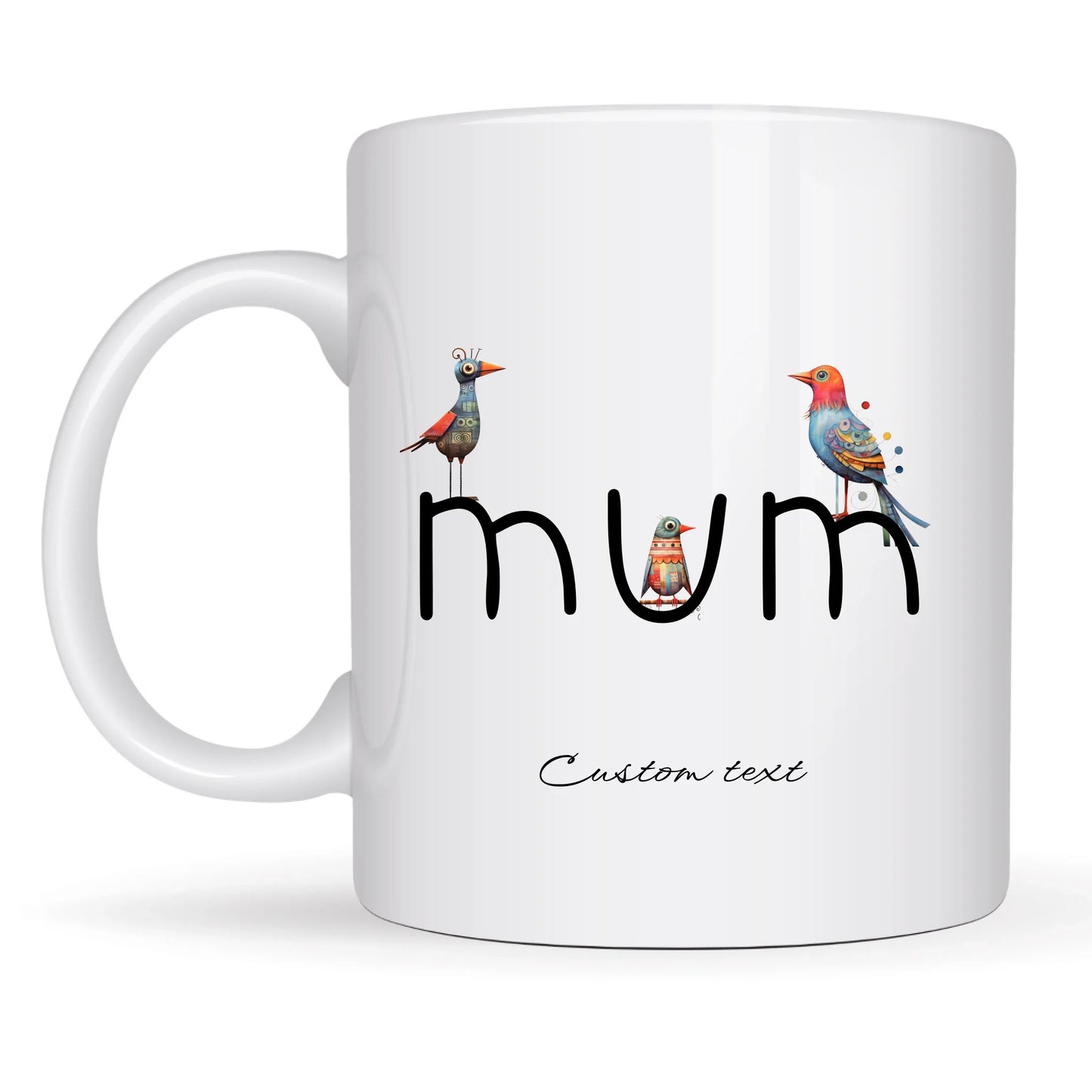 Customised gift mug with playful birds
