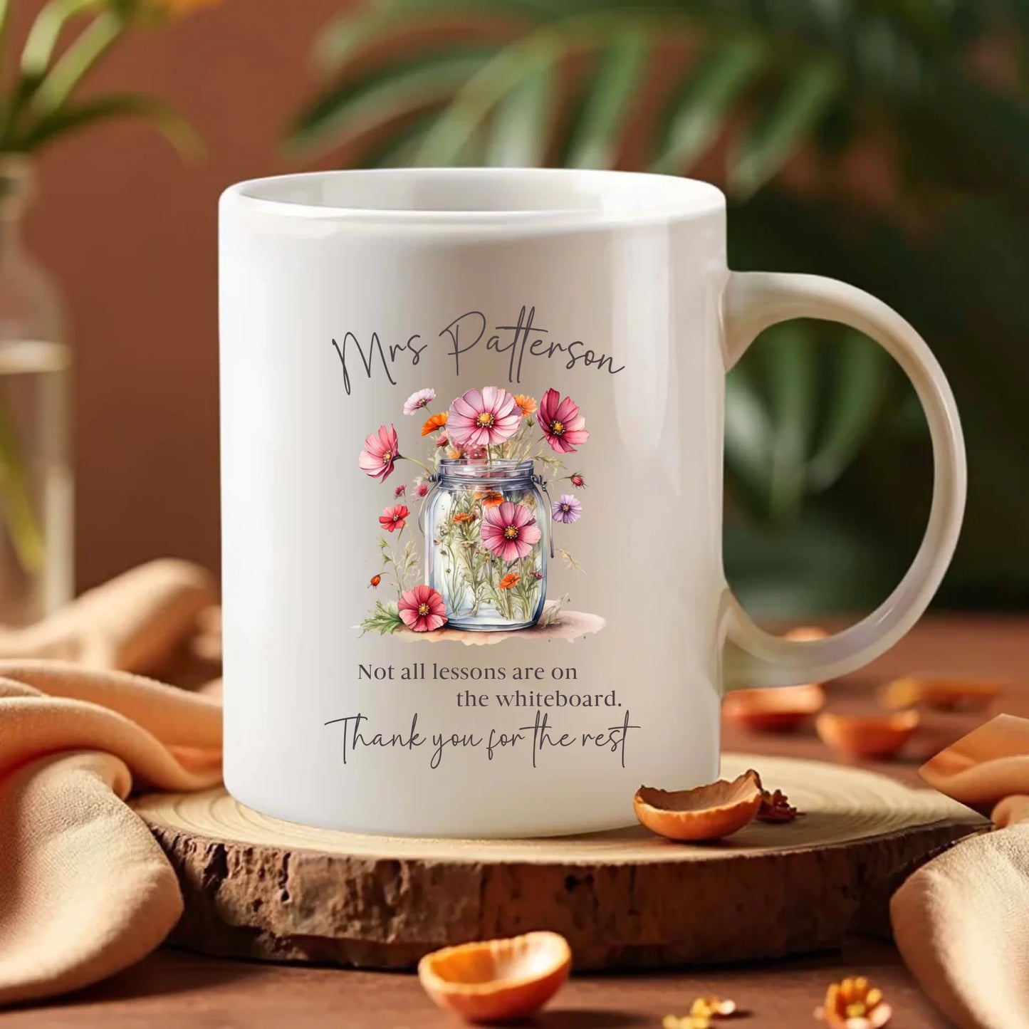deep pink floral teacher mug