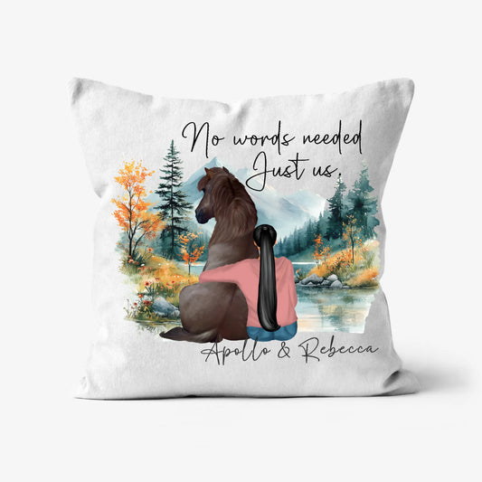 horse and woman personalised cushion