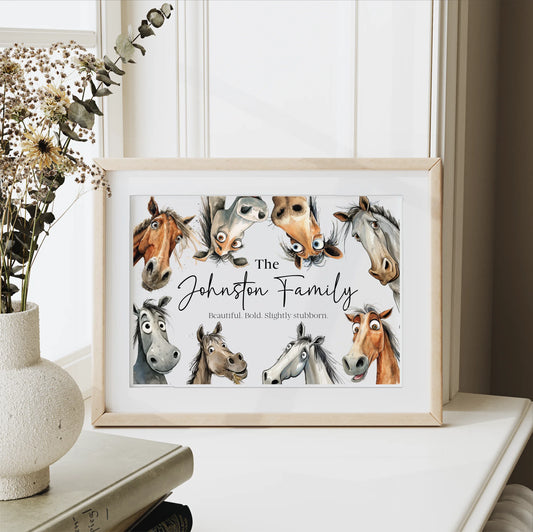 Custom illustrated horse family gift