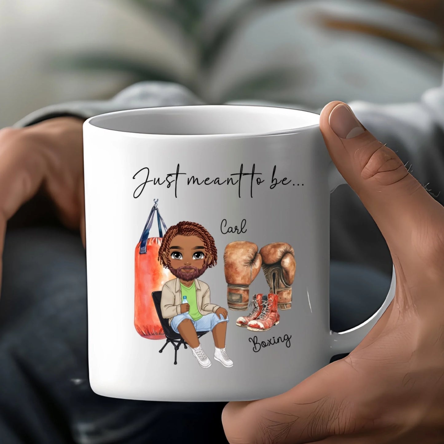 Funny boxing mug with “Just Meant to Be” caption – boxer gift for him