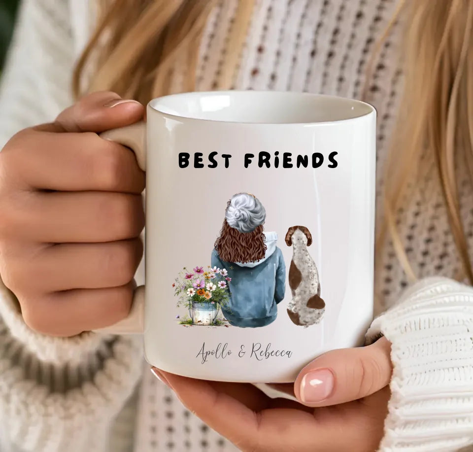 Customisable lady and dog mug