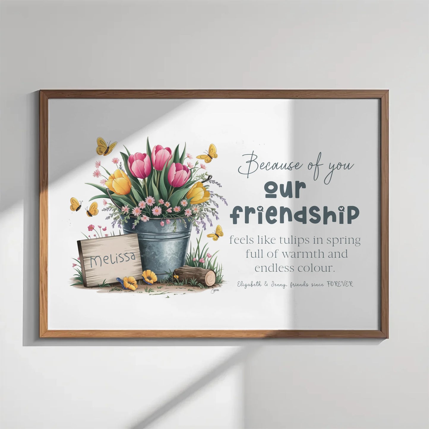 Spring flower art print with butterflies