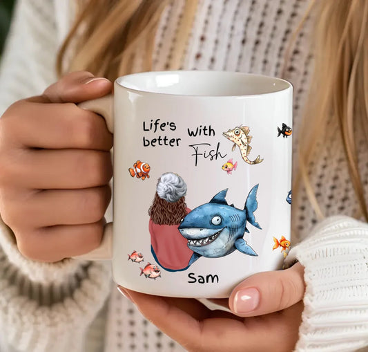 Custom fish-themed mug with name