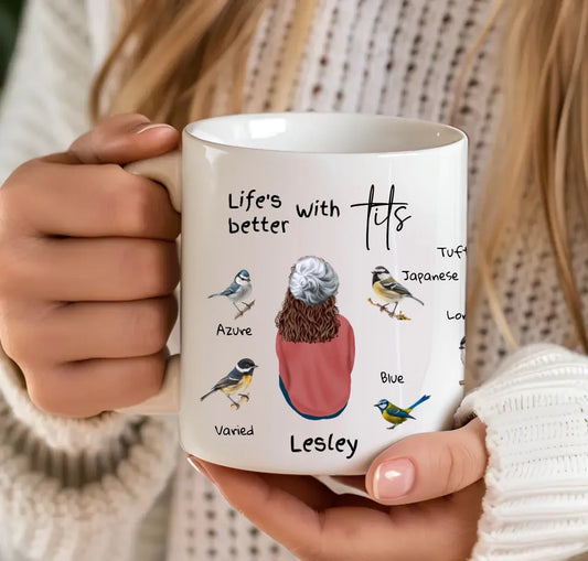 Custom mug with bird graphics