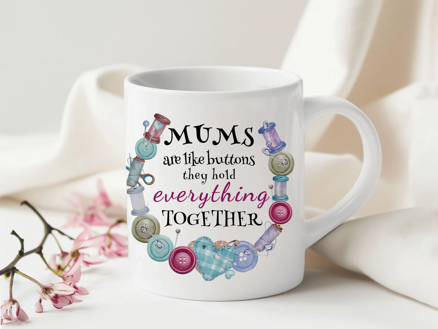 loving quote mug with sewing essentials