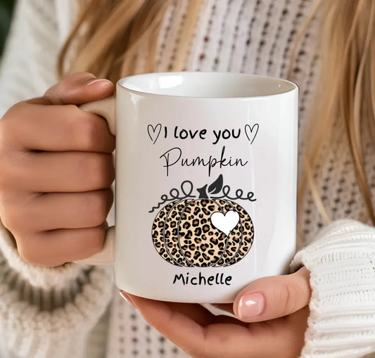 Leopard Print Pumpkin Mug with Heart and i love you