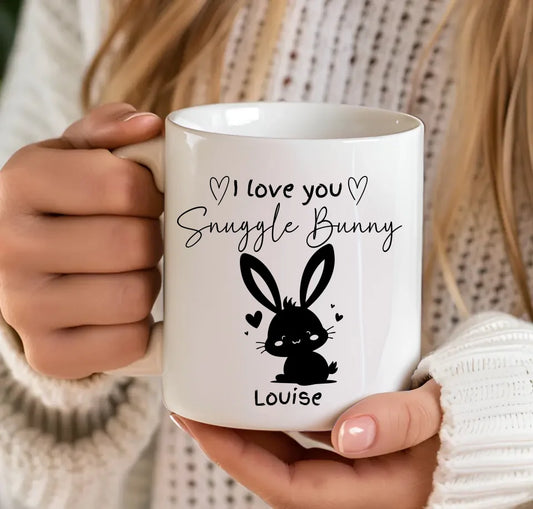 Cute rabbit mug with I love you and personalised name