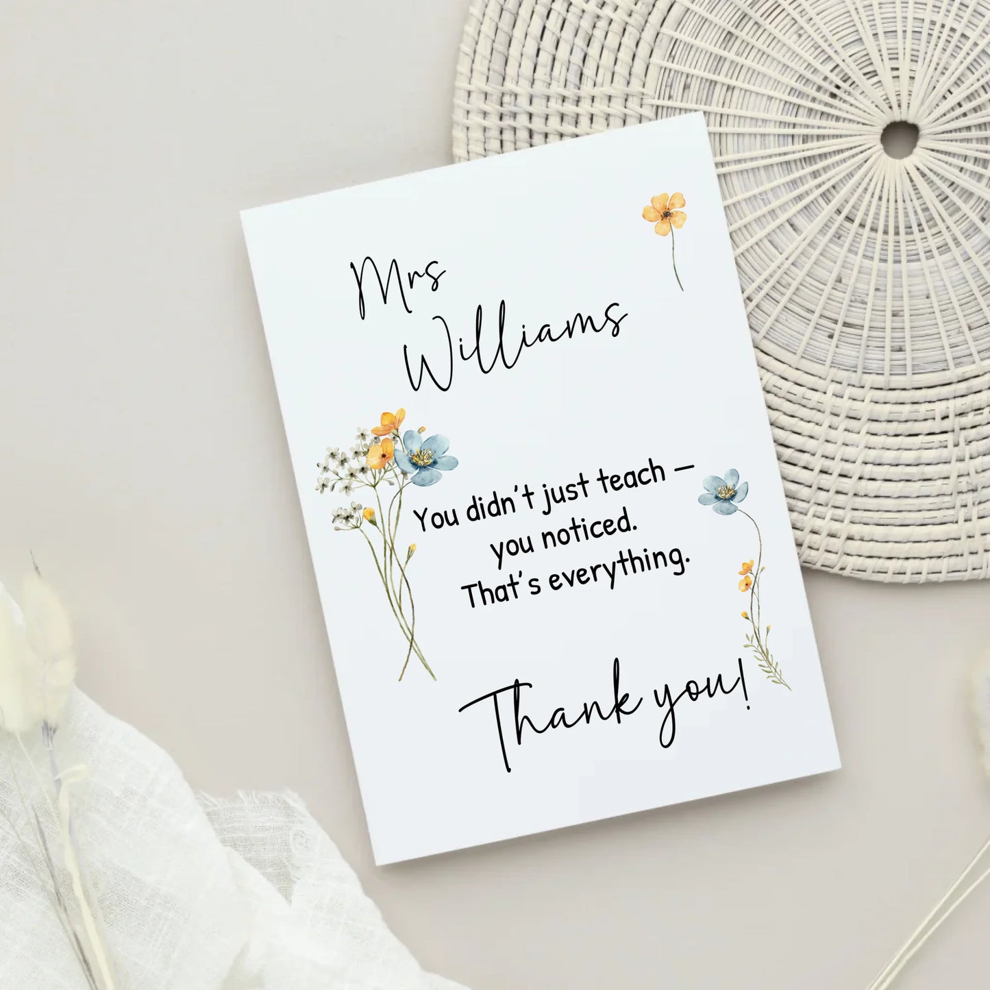 Thoughtful end-of-year teacher card with meaningful message