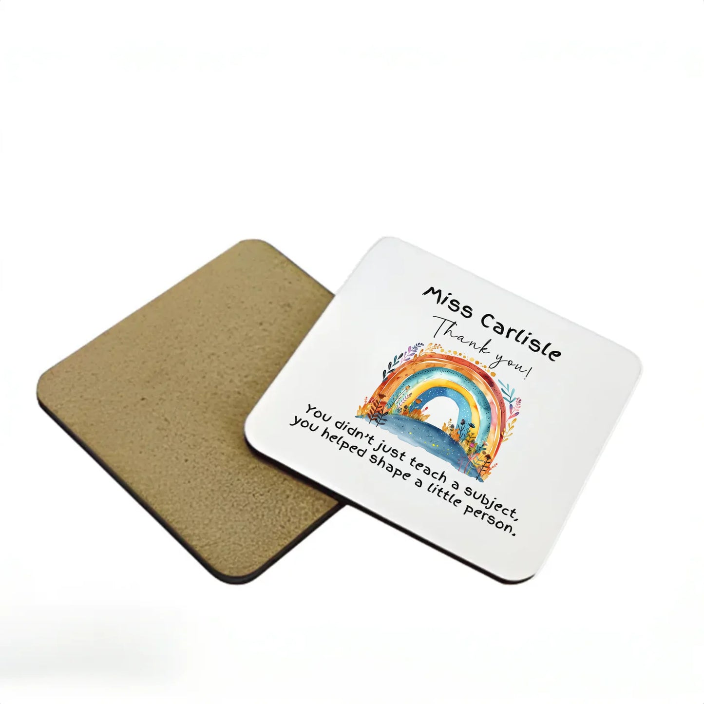 Boho rainbow coaster with teacher quote