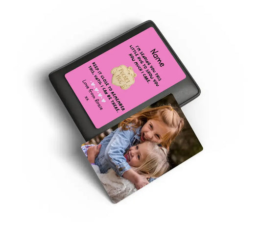 Personalised metal wallet card sending a pocket hug pink