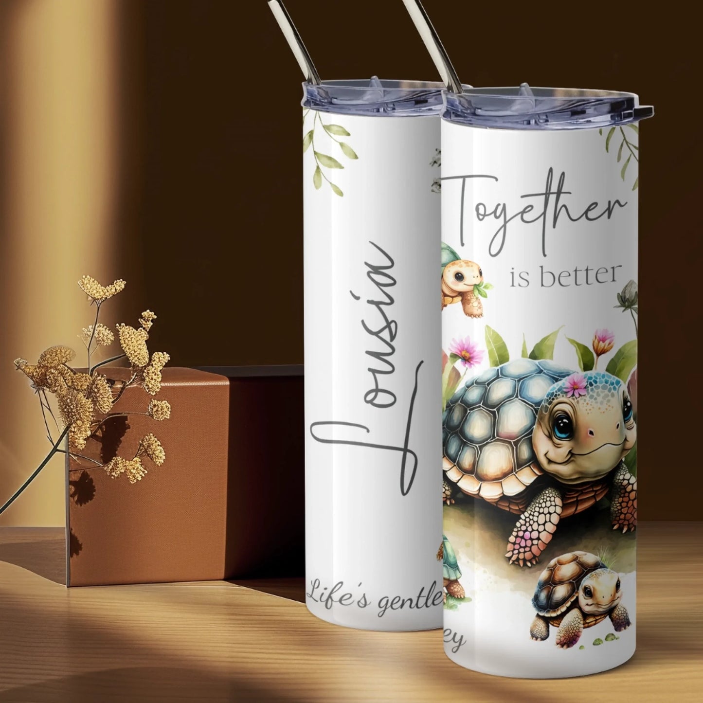 whimsical watercolour tortoise insulated drinks cup