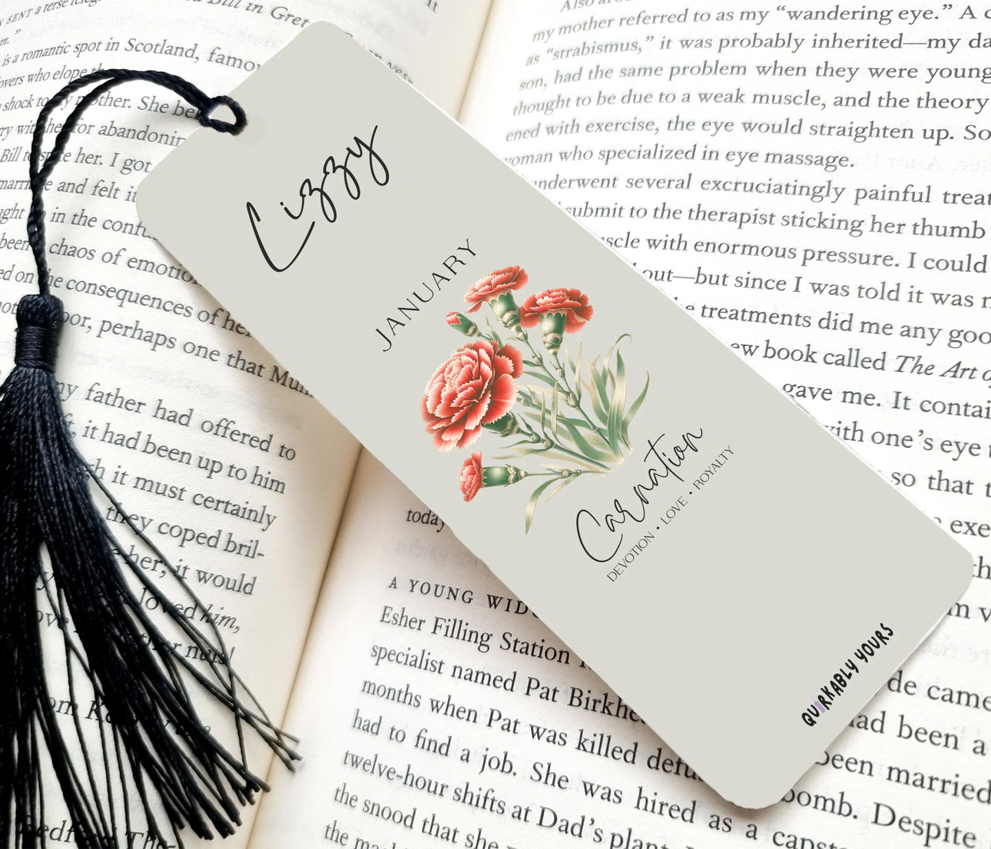 Birth month flower bookmark – elegant mink background with wildflower detail