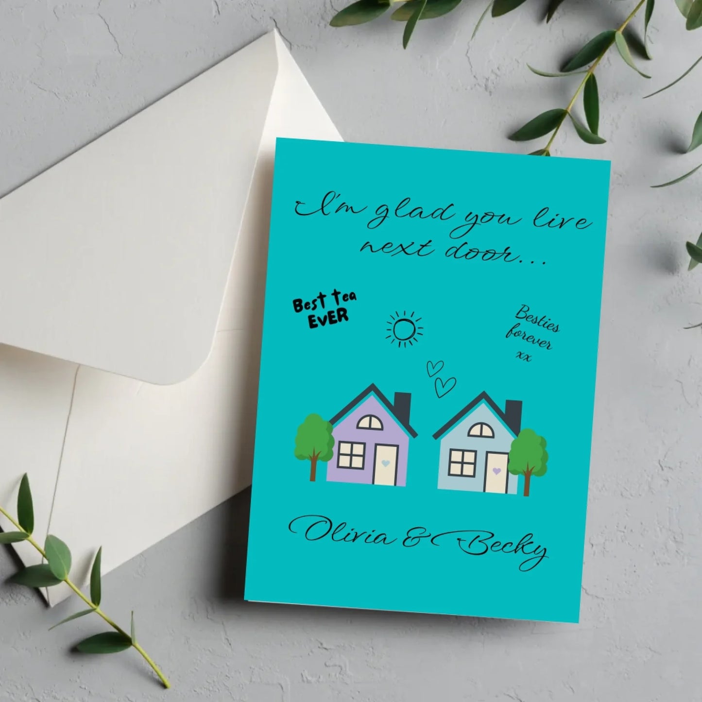Cute card with houses for mum or best friend