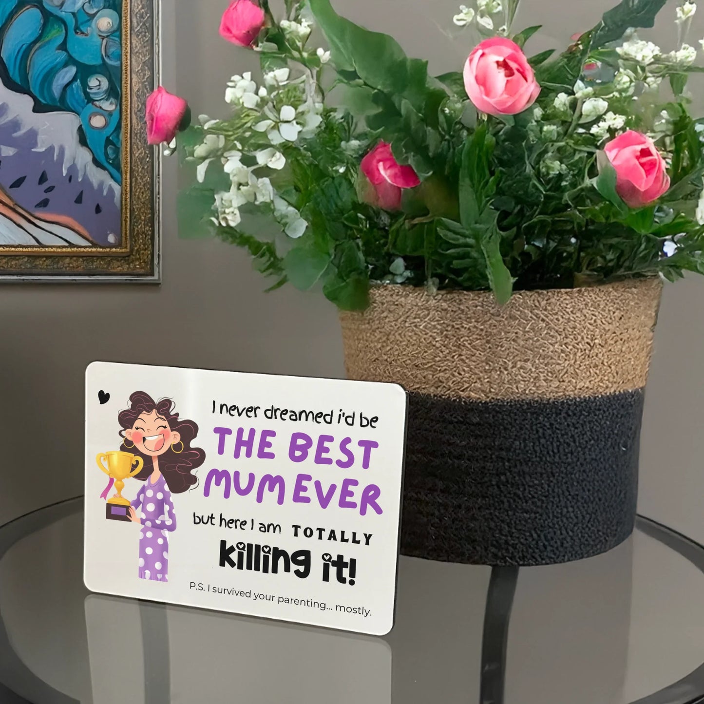 cartoon mum trophy sign