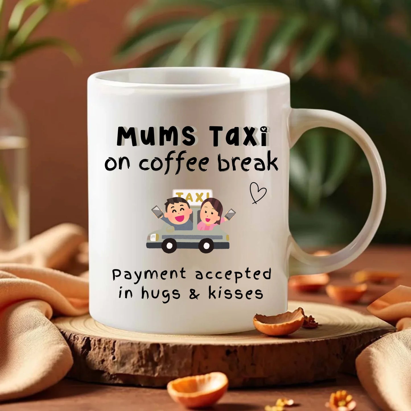 Funny mum mug with taxi and kids