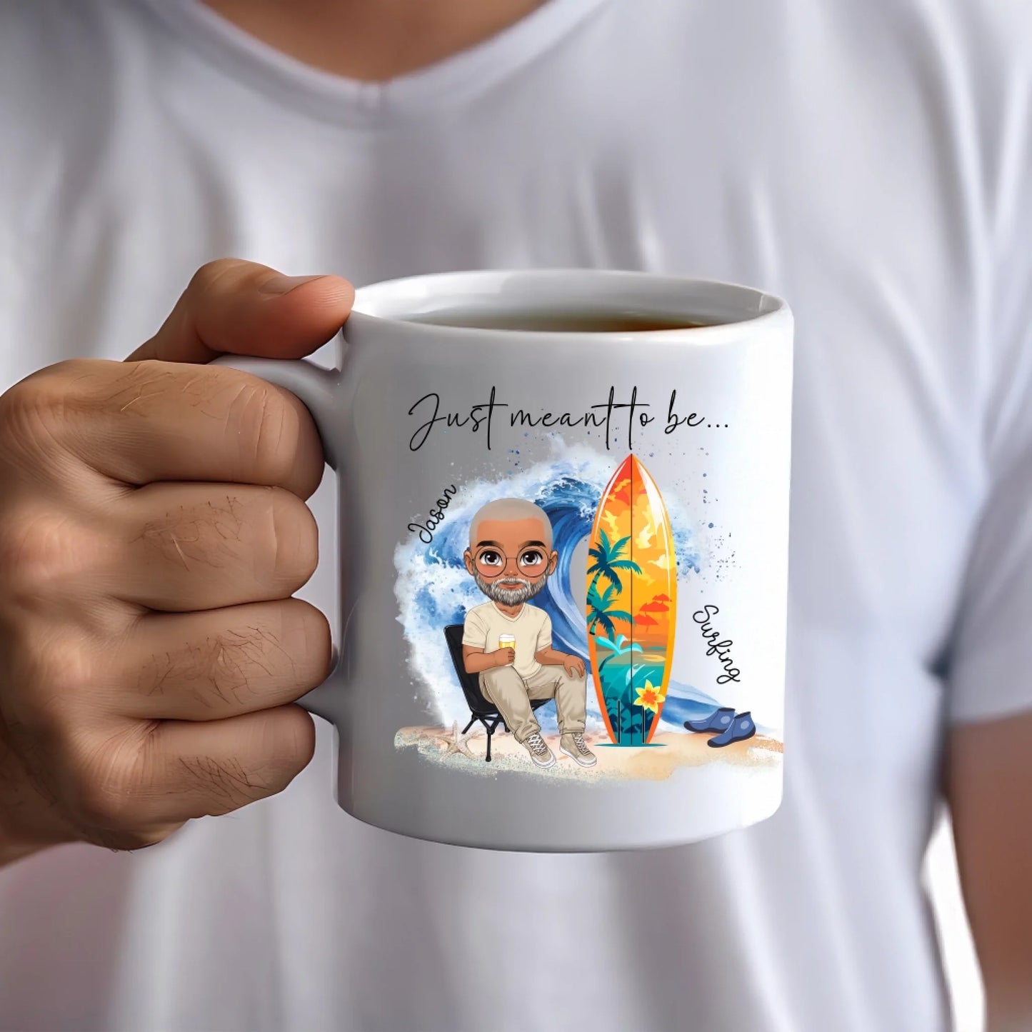 Ocean wave surfing mug – personalised gift for surfer enthusiasts